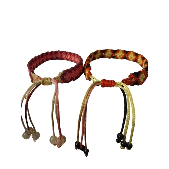 Retro 90's Y2K Friendship Style Knit Yarn Bead Adjustable Pull Bracelets (2) - Picture 2 of 6